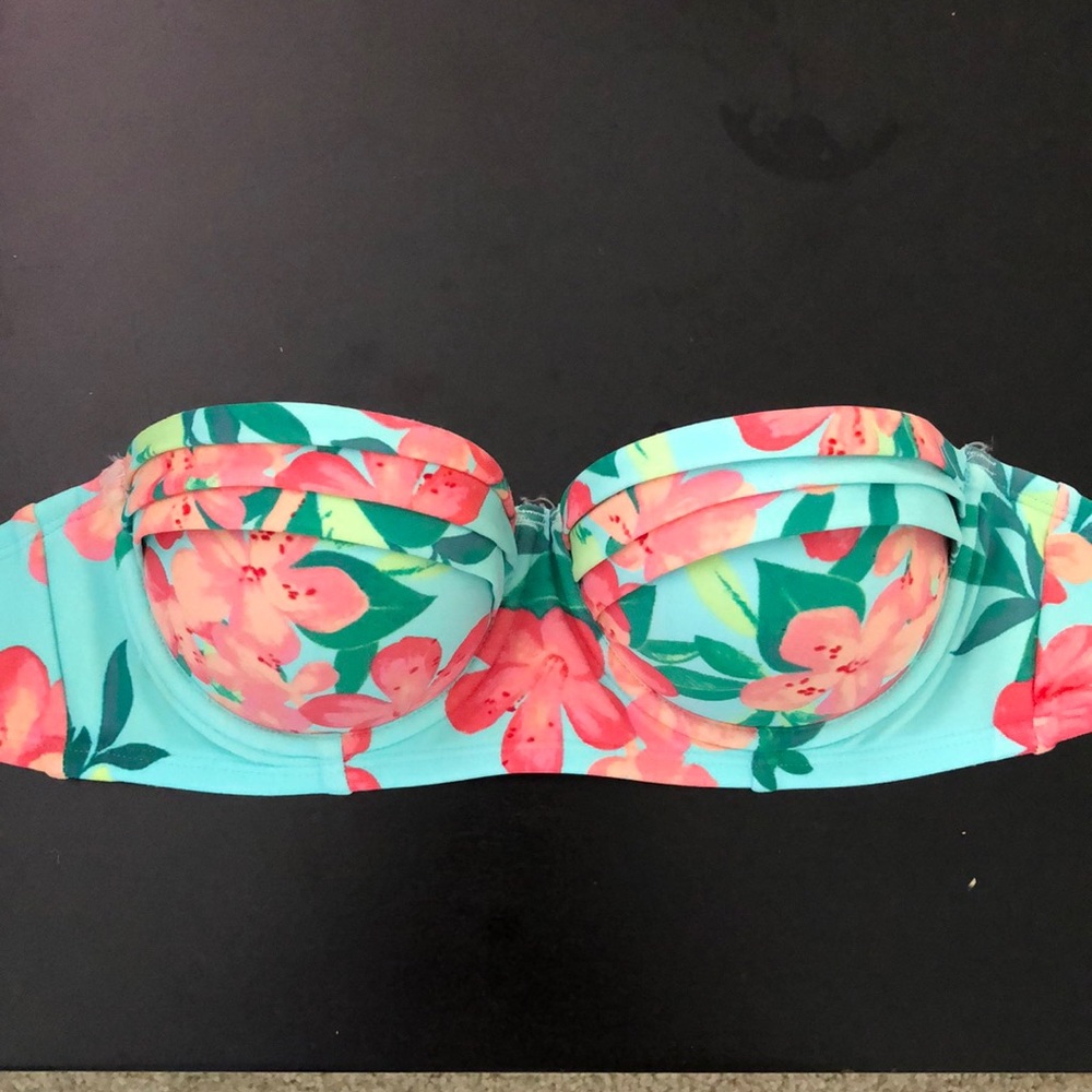 Turquoise floral Aerie strapless bikini top